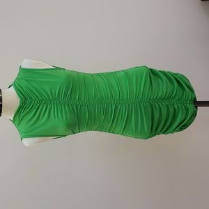 Zara Bright Green Sleeveless High Neck Ruched Mini Dress, Size Small